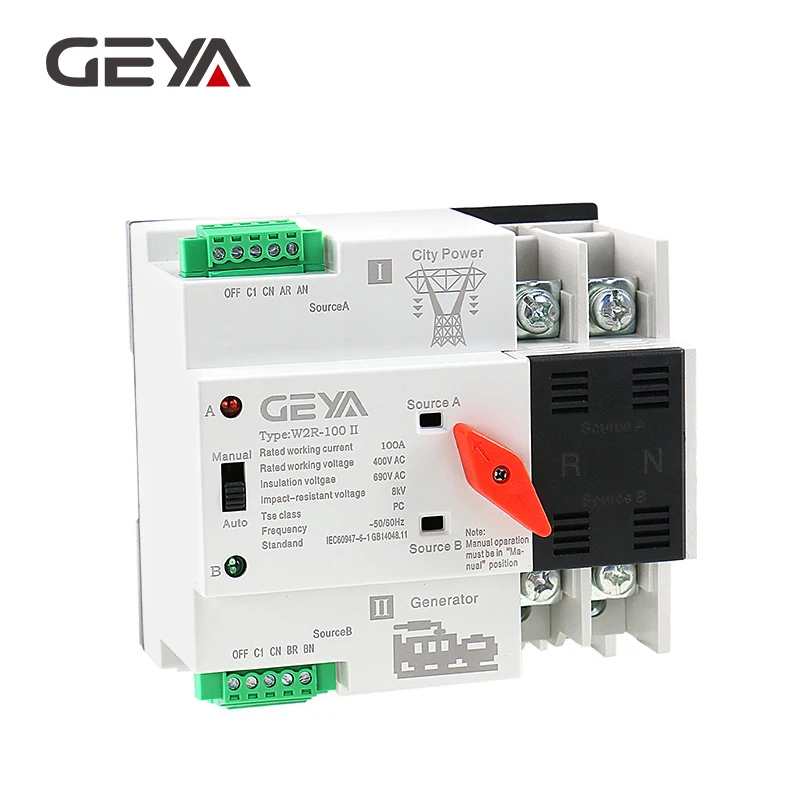 Автоматический выключатель GEYA 2Pole ATS 63A 100A 50/60 Гц PC класс двойной передачи мощности