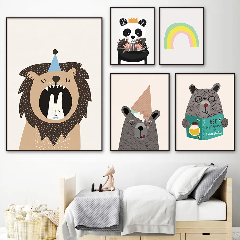 

Cartoon Lion Bunny Bear Panda Nursery Wall Art Canvas Painting Nordic Posters And Prints Wall Pictures For Baby Kids Room Decor