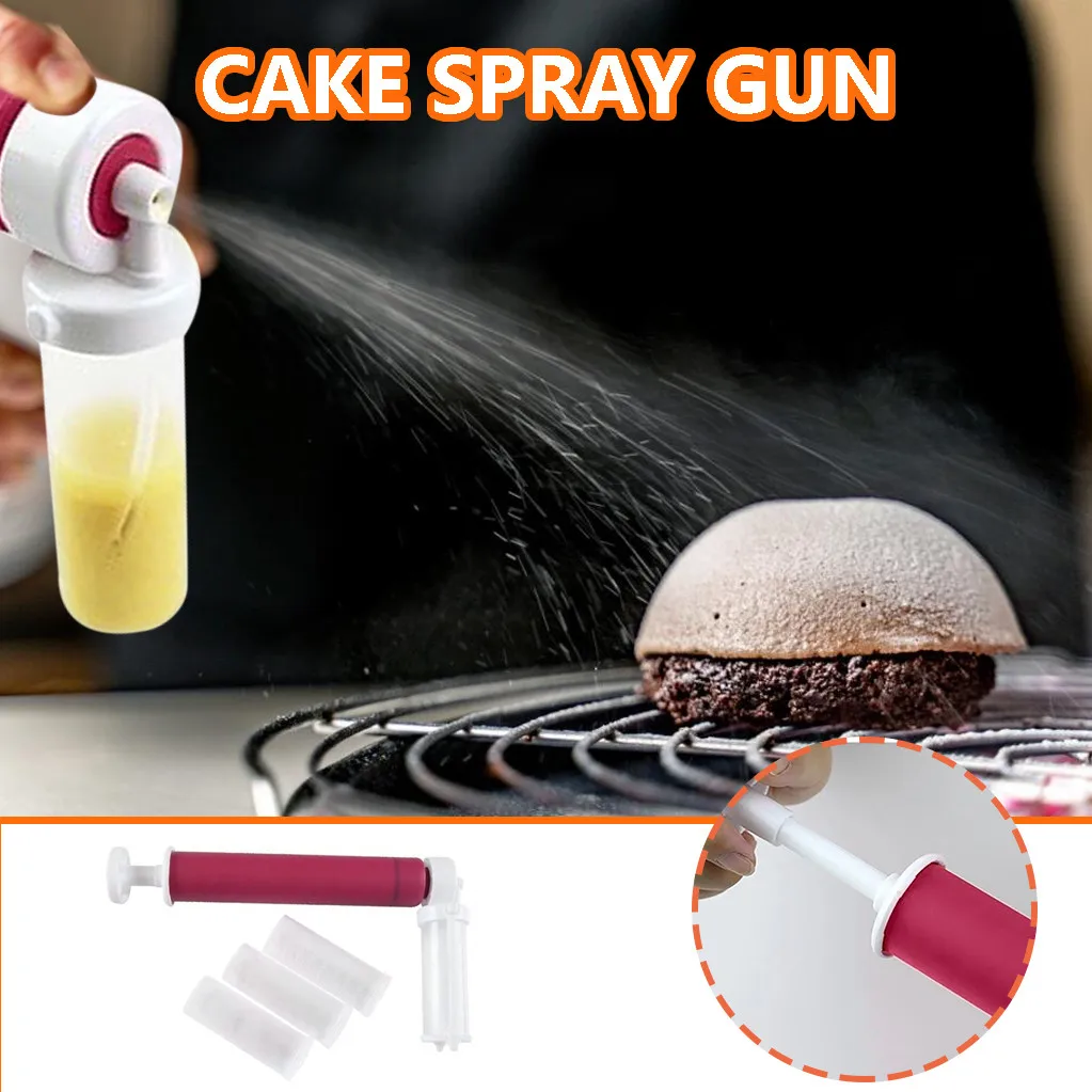 

1pc Cake Baking tools spray barrel+4pc Gun Pump New Manual Spray Gun Cake Coloring Duster Baking Decoration Tools c50