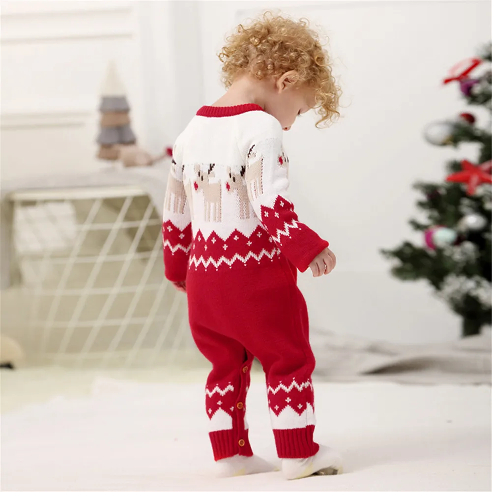

Infant Baby Boys Girls Unisex Christmas Romper Reindeer Long Sleeve Elk Printed Jumpsuit for Child Clothes New Year's Costume