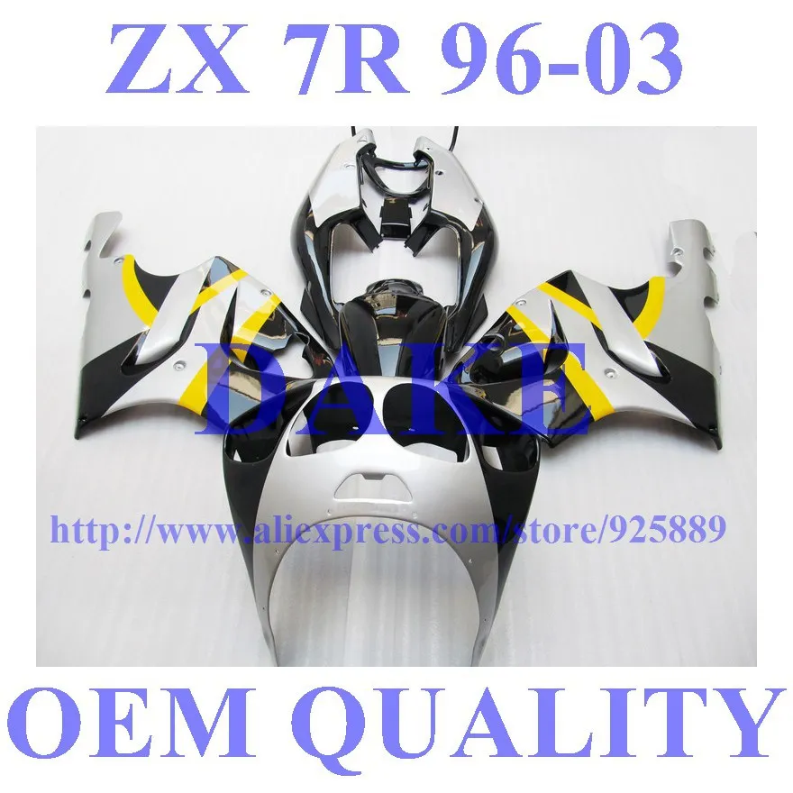 

silver yellow black fairing kit For KAWASAKI NINJA Painted ZX7R 96 97 98 99 00 01 02 03 ZX 7R ZX-7R 1996 1997 1998 2003