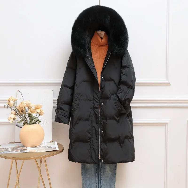Fitaylor/зимняя куртка с капюшоном и большим воротником из лисьего натурального меха