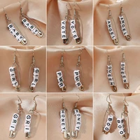 punk paperclip baby honey letters dice earrings for women silver color safety pin dangle earring hooks fashion jewelry girl gift