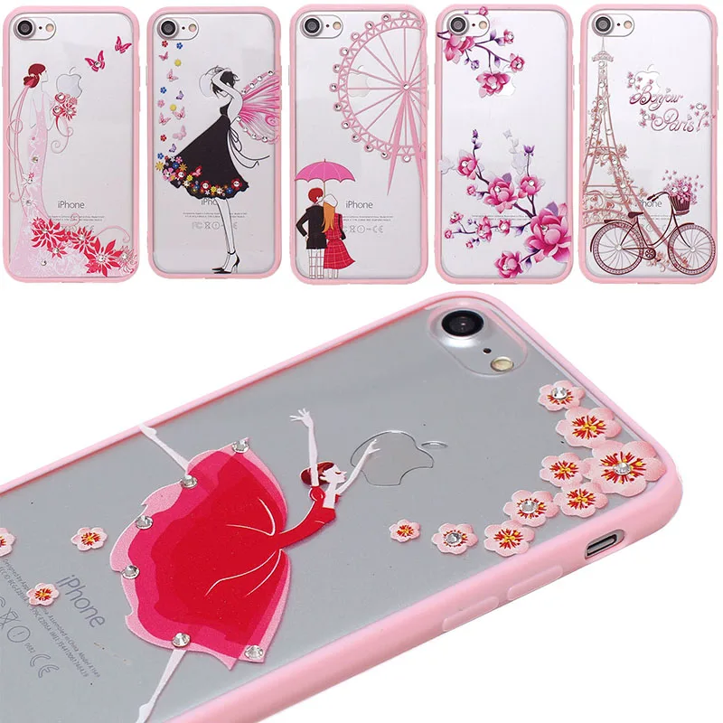 Роскошный акриловый розовый чехол с бриллиантами и ремешком для iPhone 7 4 &quot7plus 5 5&quot