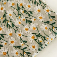 stereoscopic embroidery daisy flower cotton linen cushion cover retro countryside flower throw home decoration 45x45cm zip open