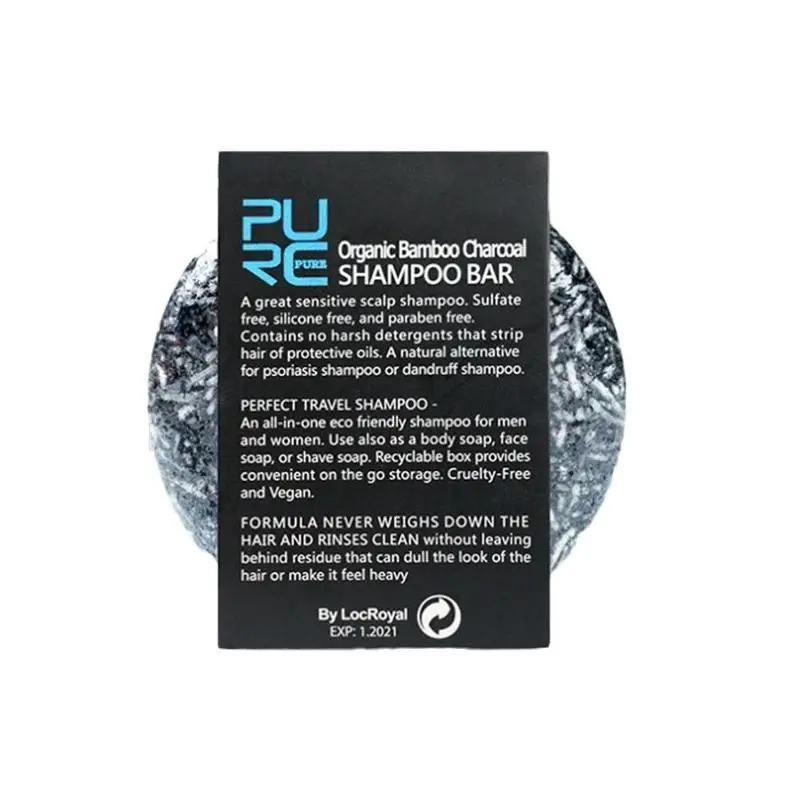

PURC Organic Bamboo Charcoal Shampoo Bar Clean Detox Soap Black Hair Color Dye Treatment Hair Shampoo Shiny Hair Treatment Soap