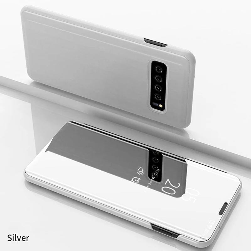 Зеркало смарт-чехол для samsung Galaxy A50 S8 S9 S10 Примечание 10 9 8 плюс Подставка Крышка для A10 A20E A40 A70 S7 край A7 чехол - Цвет: Silver