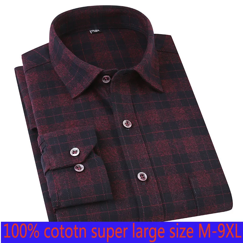 

New Arrival Summer Fashion High Quality Spring Cotton Men Long Sleeve Plaid Light Blue Formal Thin Casual Shirts Plus Size -9XL