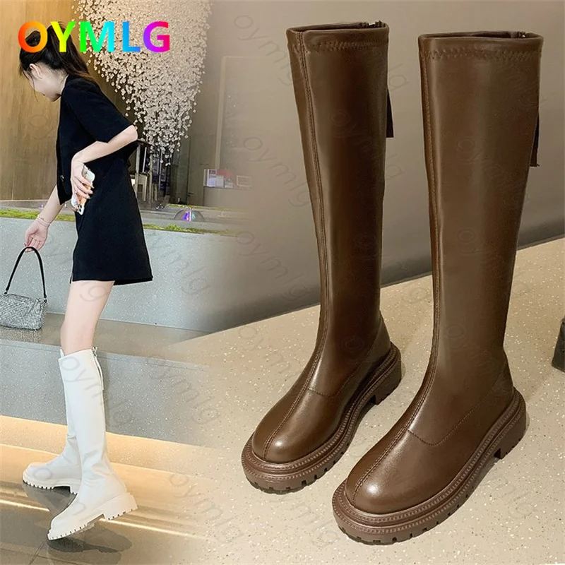 

2021new high-top boots women's but knee Martin boots women's fall/winter flat-heeled knight boots rear zipper elastic thin boots