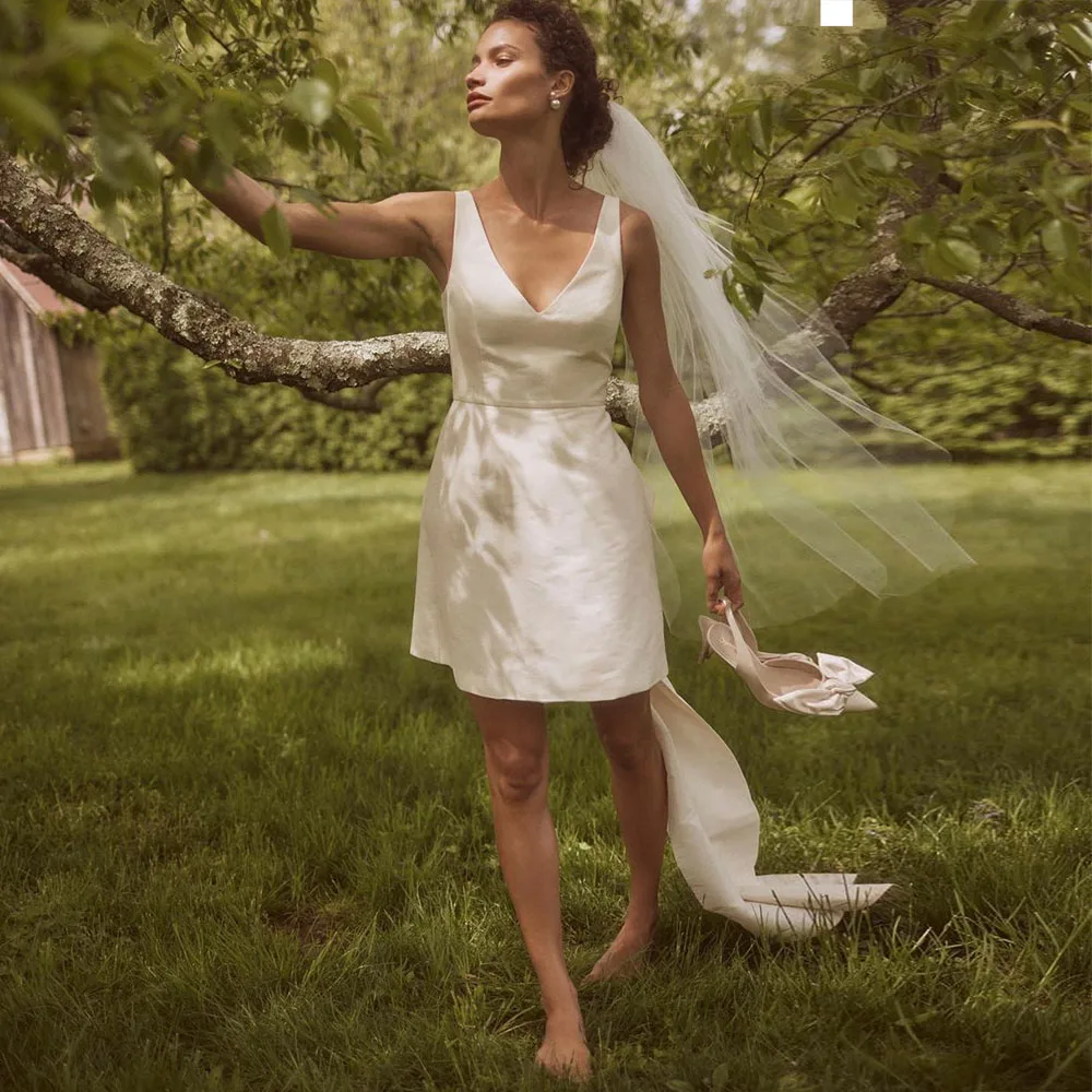 

Короткое свадебное платье Sevintage в стиле бохо с V-образным вырезом без рукавов элегантное женское платье Бохо пляжное платье невесты на заказ