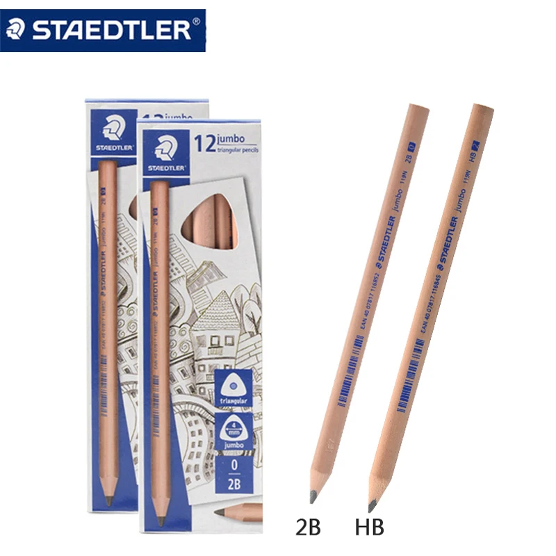 

STAEDTLER pencil 119N-HB|2B thick rod triangle pencil easy to grasp easy to roll easy children's drawing sketch pencil 12 sticks
