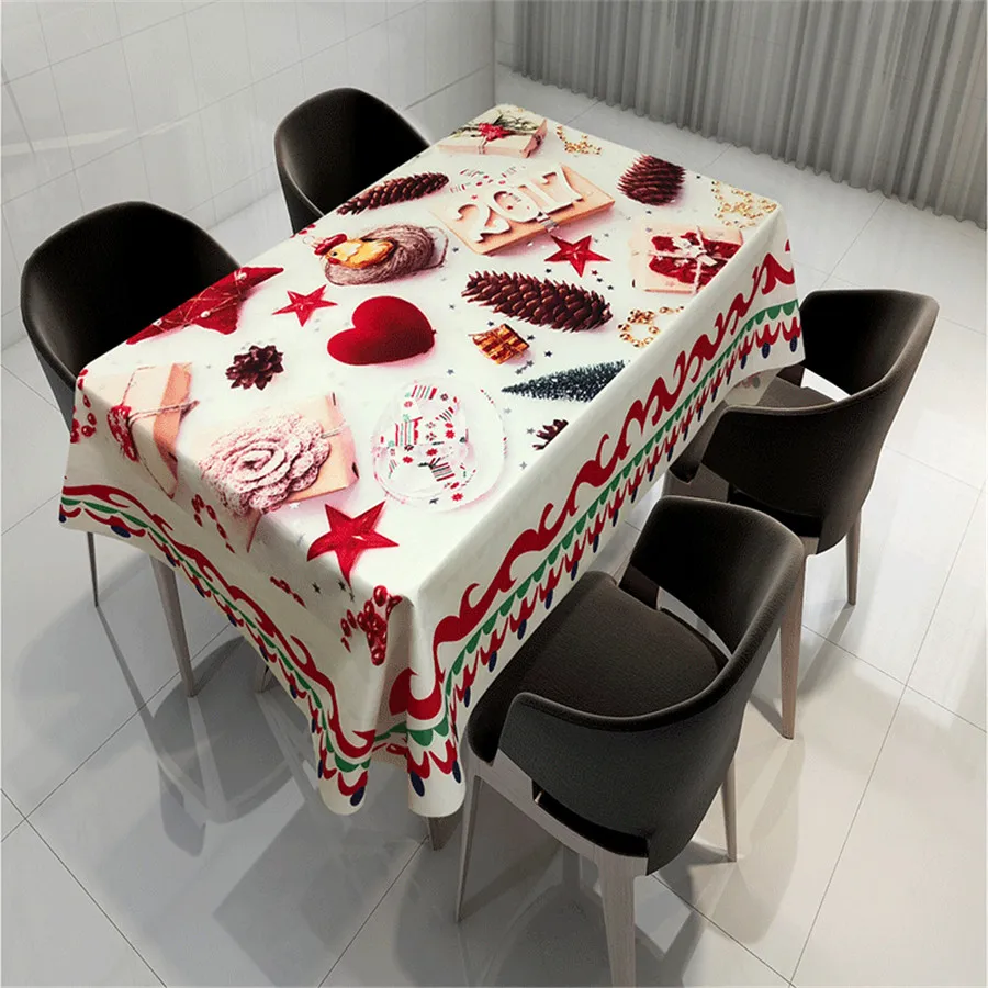 Wholesale Creative Printing Christmas Theme Fabric Waterproof Anti-staining Tablecloth New Year Christmas Decorations for Home