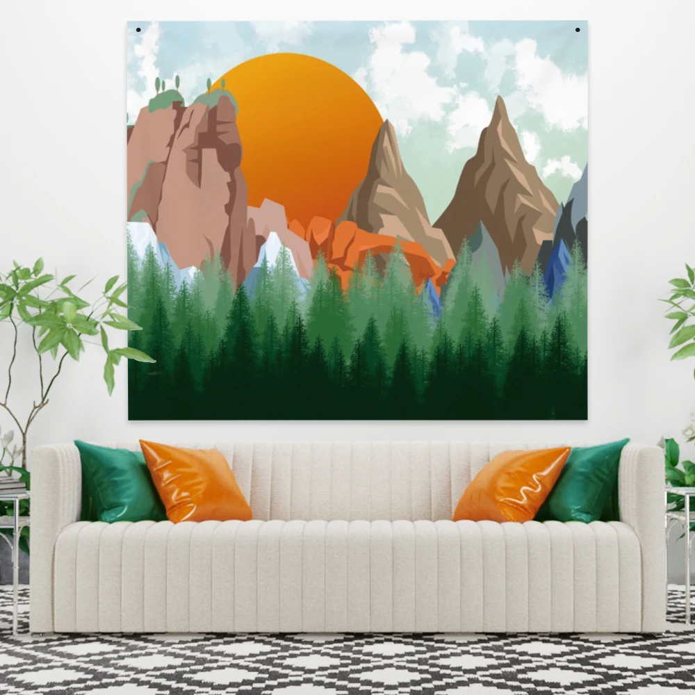 

Laeacco Fashion Tapestry 150x130cm Tropical Forest Mountain Sun Valley Simple Wall Hangings Room Restaurant Decor Wall Chart