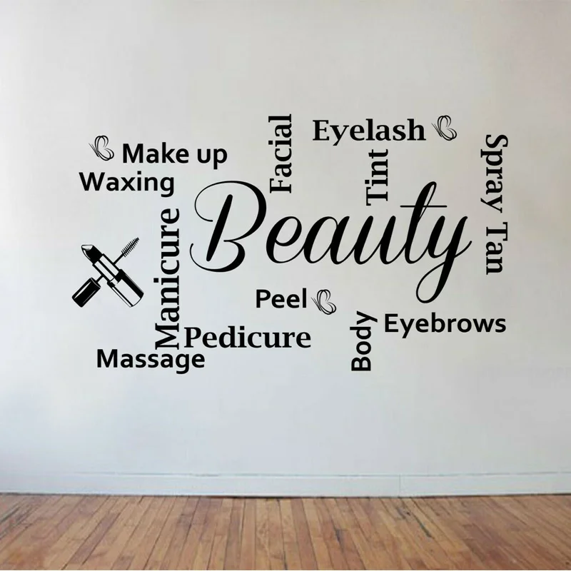 

Beauty Word Quotes Wall Art Vinyl Sticker Interior Decor Beauty Salon Makeup Shop Window Decal Hairdressers Wallpaper Mural 4858
