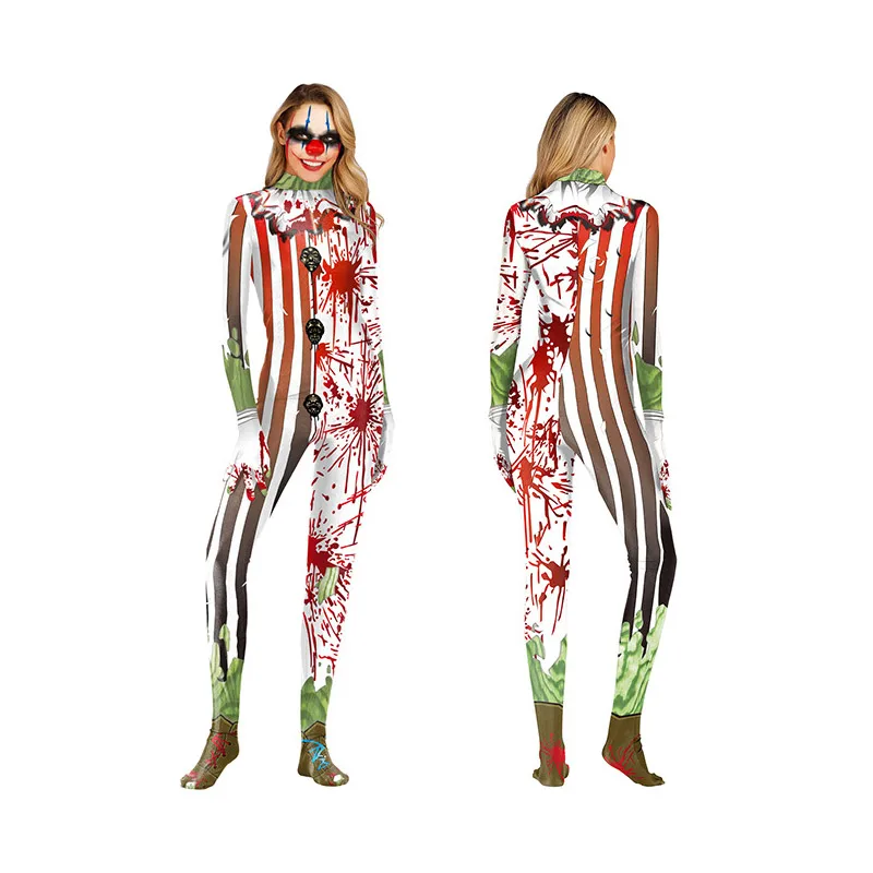 Женские Боди на Хэллоуин вечерние костюмы с 3d-черепом и призраком страшный клоун