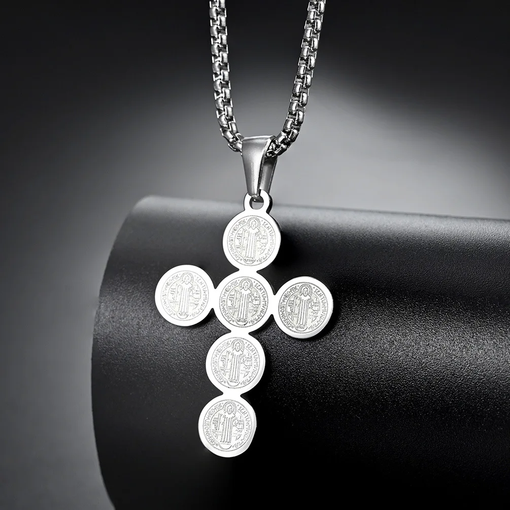 

European And American Fashion Titanium Steel Six Circle Minority Personality Cross Trendsetter Necklace