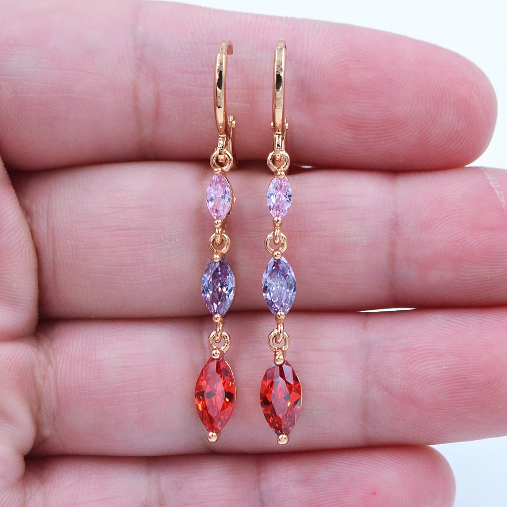Модные золотые геометрические серьги Marquise Rainbow Zircon CZ для женщин | Украшения и