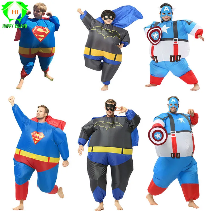 Новый надувной костюм супермена для Хэллоуина карнавальный взрослых и детей