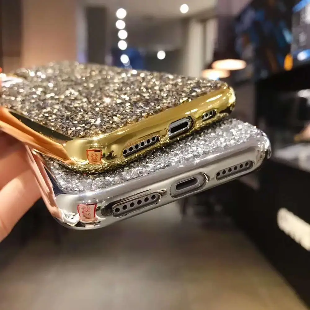 С сияющими блестками плакированная задняя крышка для iPhone 6S 6 7 8 Plus X XR XS MAX