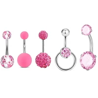 5pcspack stainless steel belly button rings pink red blue black cz navel piercings fashion body jewelry for women