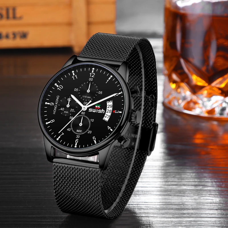 

SWISH ROSE Gold Black Watch Men Sports Quartz Watches Fashion Military WristWatches Waterproof Chronograph Reloj Militar Hombre