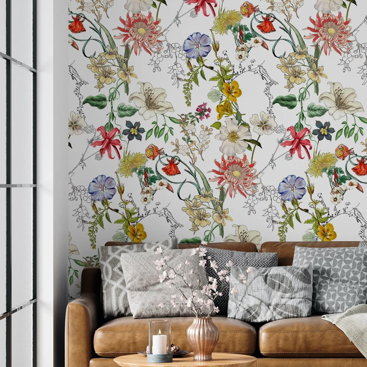 Обои Sangria с цветами Настенные обои белыми заземленными тропические ботанические