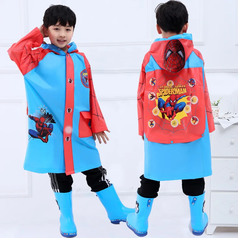 Children Spiderman Kids Raincoat Cartoon Inflatable hat Poncho Boys  Children Frozen raincoat  school walk travel gift