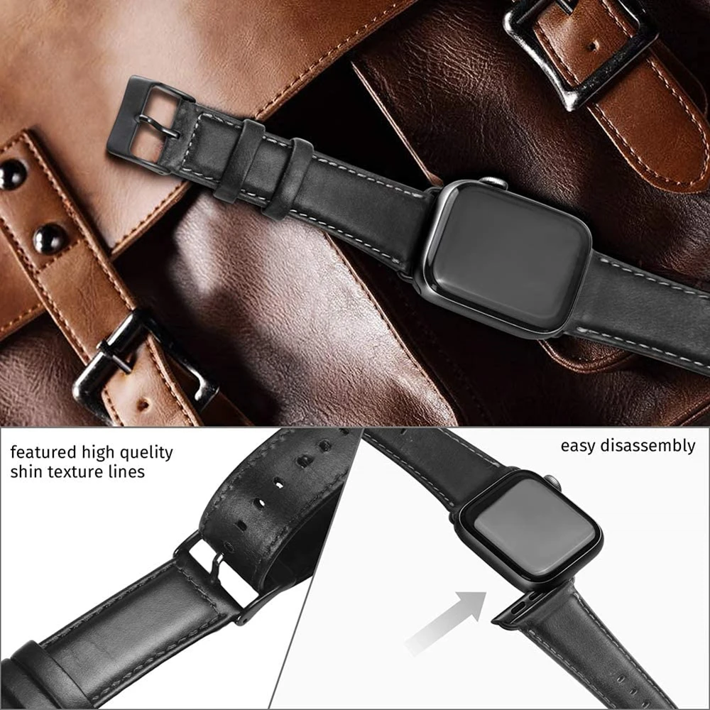 Ремешки из натуральной кожи для Apple Watch Band 44 мм 42 40 38 с Чехол сменный кожаный