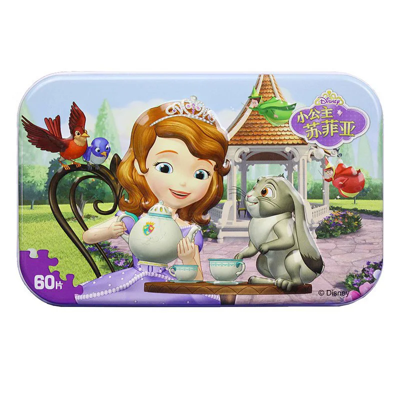 Princess Sofia Дисней Замороженный автомобиль мультфильм 60 кусочков Маленький кусок головоломка игрушка Дети деревянные Высококачественные пазлы детские развивающие игрушки для ребенка - Цвет: Princess Sofia