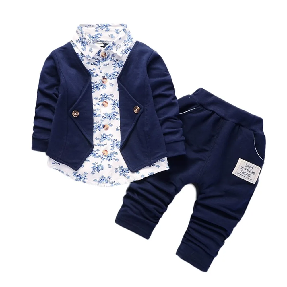 Dark Blue Одежда для детей Одежда для мальчиков комплект одежды для маленьких мальчиков, праздничный костюм на крестины, свадьбу, бабочка для смокинга - Цвет: Dark Blue
