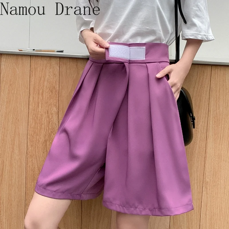 

Suit five-point pants women 2021 new summer fashion straight thin section drape is thin casual high waist purple wide-leg pants