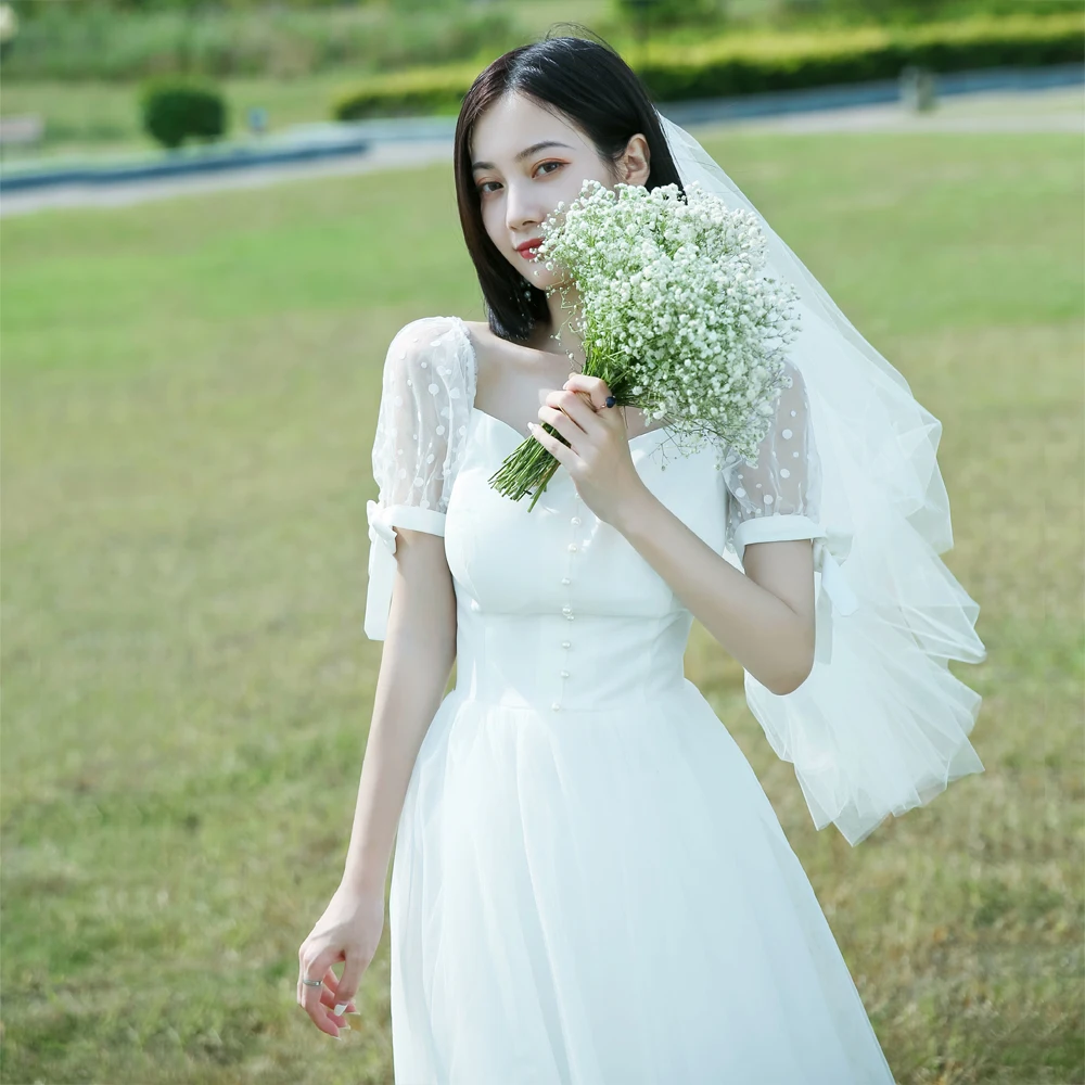 Новые искусственные рукава квадратный воротник простые корейские свадебные