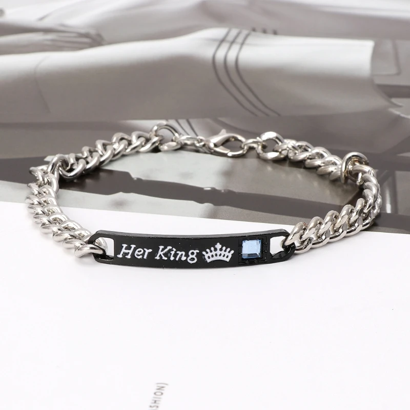 

2Pcs Jewely Gift for Lovers His Queen Her King Stainless Steel Couple Bracelets 45BC