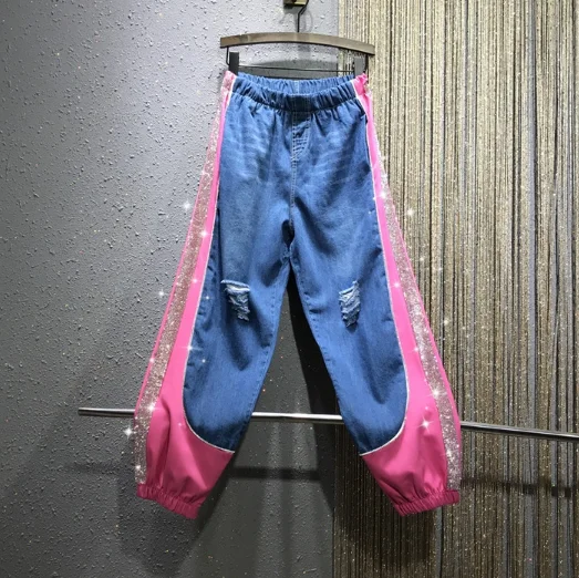 Женские свободные джинсы в Европейском стиле, летние и осенние эластичные свободные джинсы с боковыми вставками, женские брюки