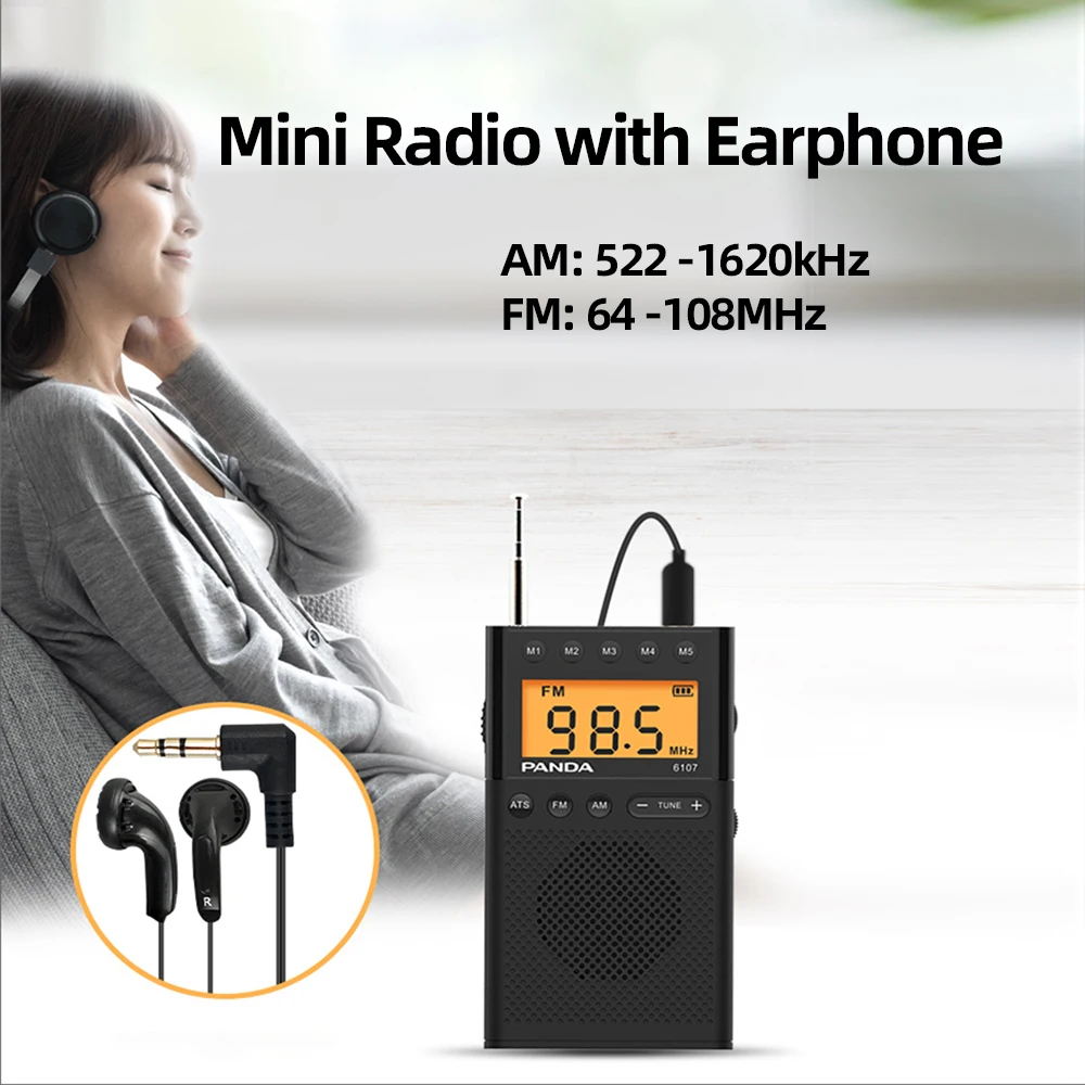 Портативный радиоприемник PANDA FM AM с наушниками лучший прием антенны Built-in Speaker