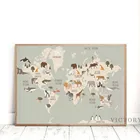 Животные карта мира детская настенная Картина на холсте скандинавские постеры и принты милые Мультяшные животные картины декор детской комнаты