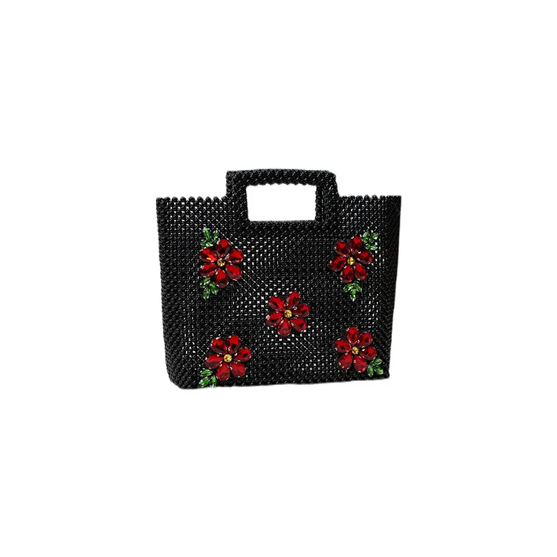 

new Vintage Acrylic Beaded Bag Flower Decoration Large Hand Tote Bag Woven Large Capacity Ladies Handbag Luxury Brand Handbags