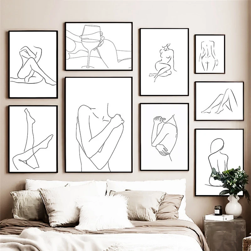 

Minimalist Figure Picture Canvas Painting Wall Art Modern Abstract Poster Black and White Print for Home Living Room Wall Decor