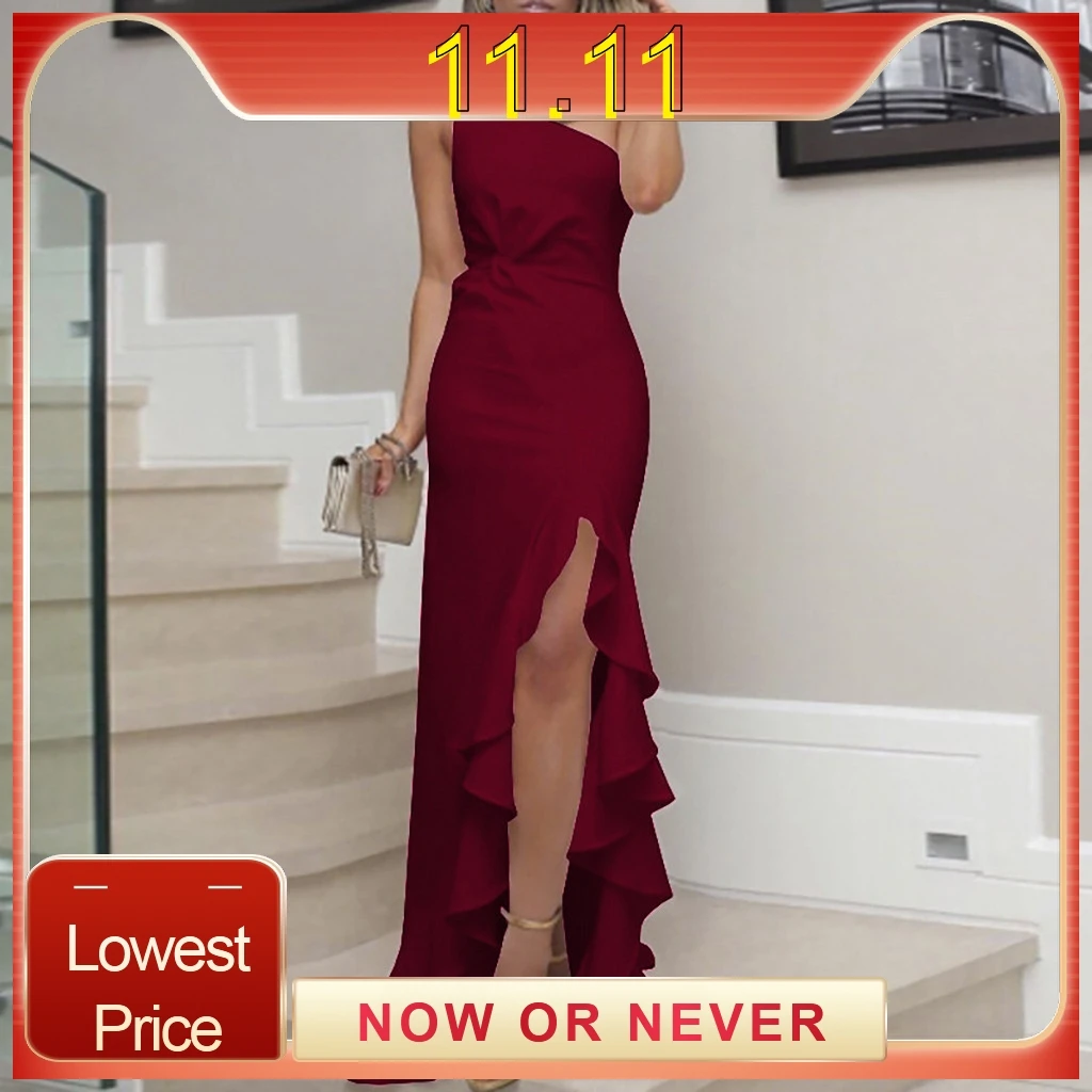 Новинка 2019 летнее женское платье на одно плечо с рюшами официальное вечернее для