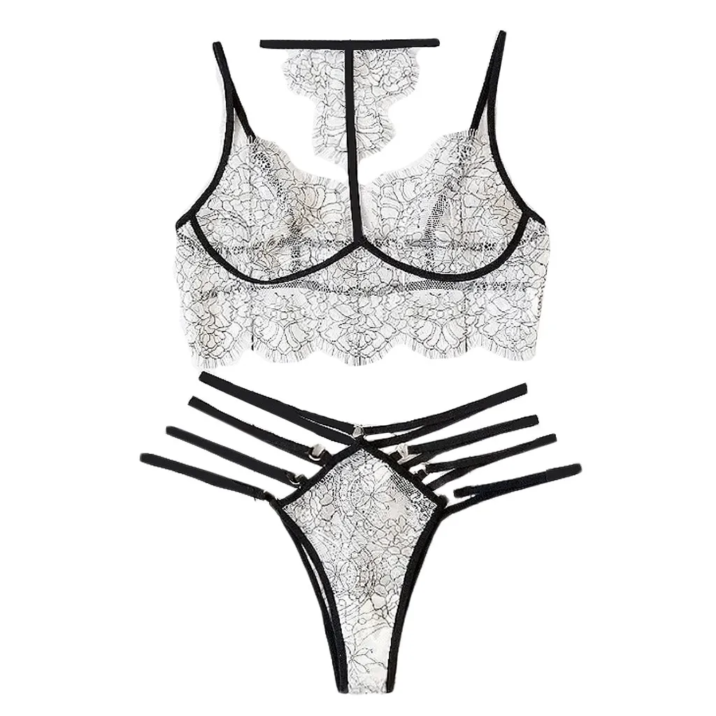 Комплект женского нижнего белья с кружевной вышивкой бюстгальтер лямкой на шее