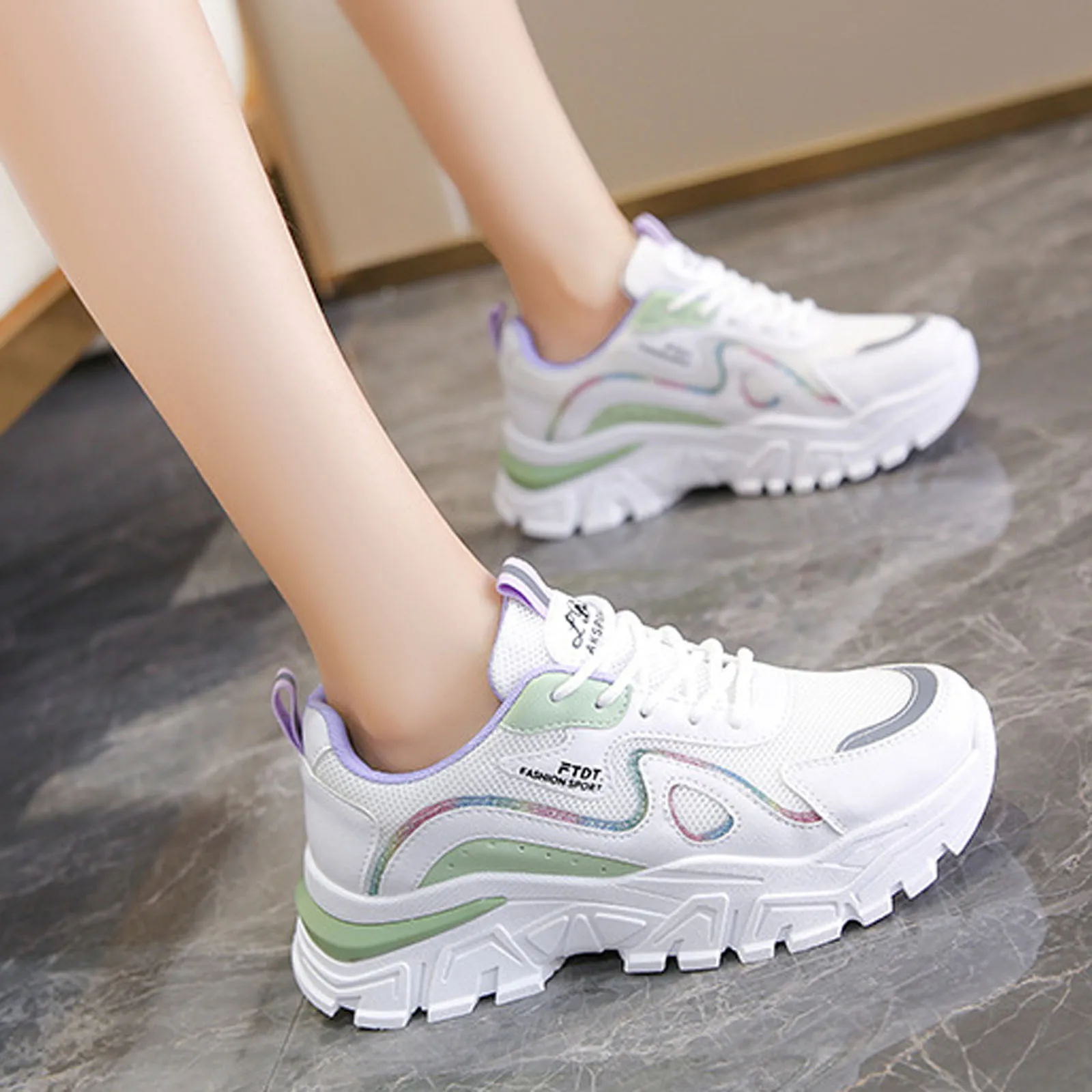 Женские кроссовки однотонная обувь с сетчатым верхом трендовая Повседневная