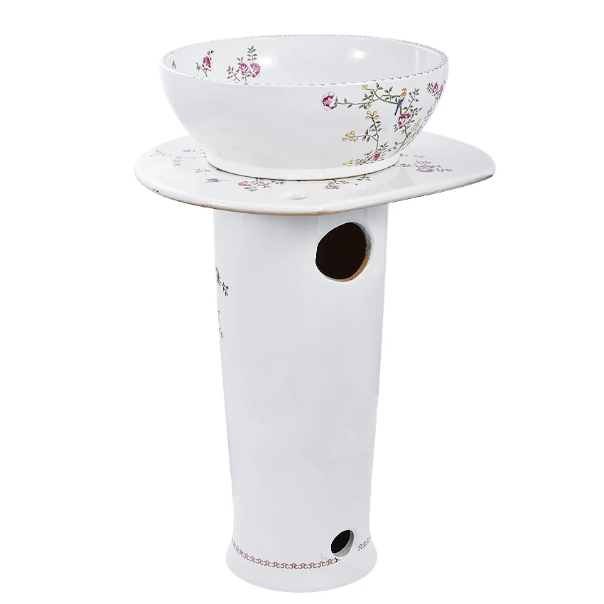 Three-piece-suit Household Balcony Pedestal Basin Bathroom Column Basin High-quality Vertical Floor Type Art Ceramic Washbasin