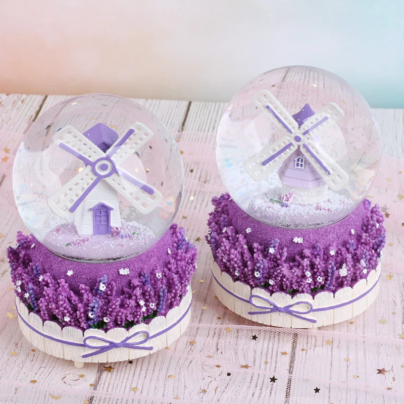 Creative Romantic Windmills Snow Globe Crystal Ball Rotating Music Box Christmas Decoration For Home Accssories | Дом и сад