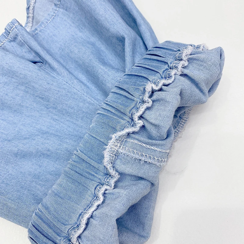 

Back To School Outfits Age For 2 - 8 Years Baby Girls Denim Blue Sets 2021 New Summer Vest + Shorts Navy Collar Beach 2pcs Sets