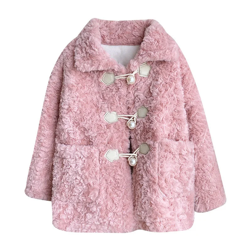 Пальто женское зимнее розовое белое снежное с большими пуговицами | Женская