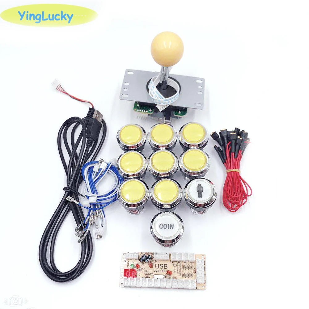 yellow Аркадный джойстик DIY Kit Нулевая задержка аркадный Набор DIY 2 игрока клавиатура USB кодер к ПК SANWA Джойстик+ светодиодный кнопочные кнопки - Цвет: yellow