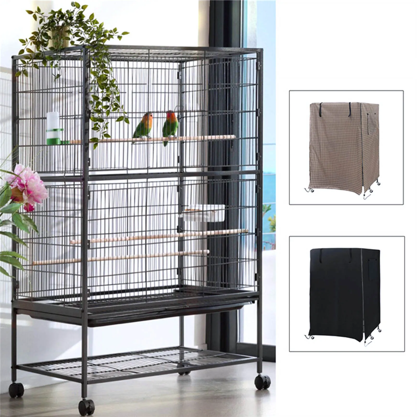 

Parrots Aviary Bird Cage Cover Good Night Oxford Cloth Waterproof Anti-UV Birdcage Cover With Mesh Window For Large Bird Cage