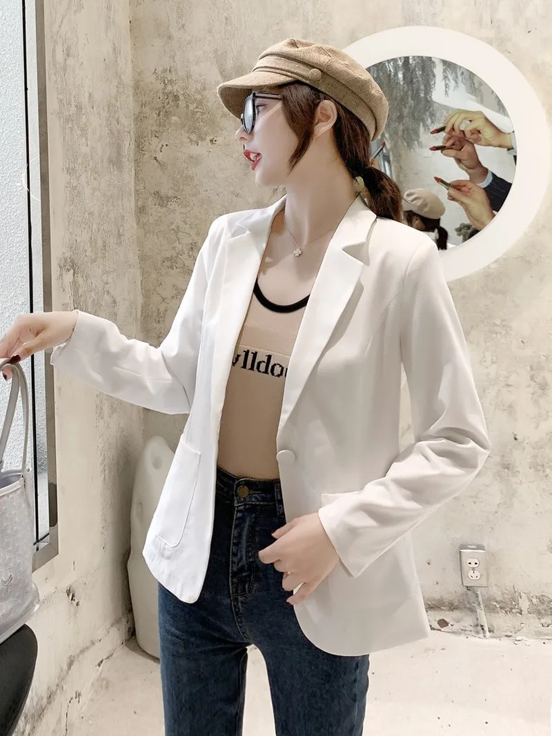

Women Blazers Thin Spring and Autumn Cotton and Linen Suit Korean Version Loose Casual British Style Women Coat