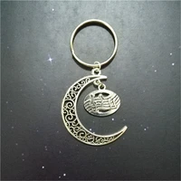big moon keychain antique silver color music sheet keychain music notes keychain bags pendant keychain music jewelry