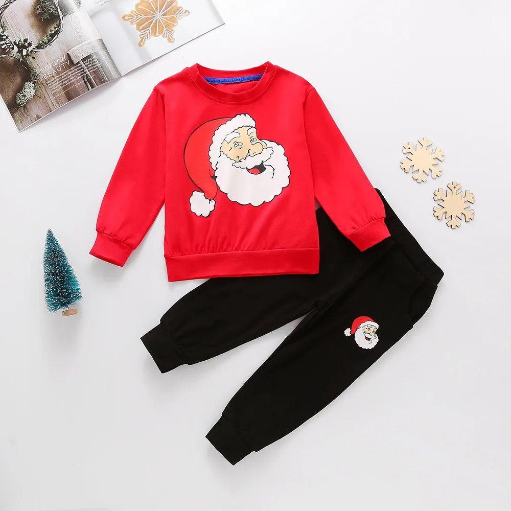 

Christmas Santa Claus Printed Kids Outfits Set 2pcs Boys Girls Long Sleeve Shirt and Pants Suit